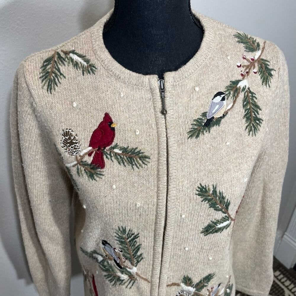 Croft & Barrow Bird Watcher Sweater Women's PM Full Zip Cardinal Cabin Core